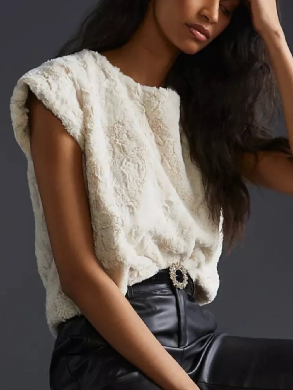 Maeve by Anthropologie Faux Fur Top  Size L